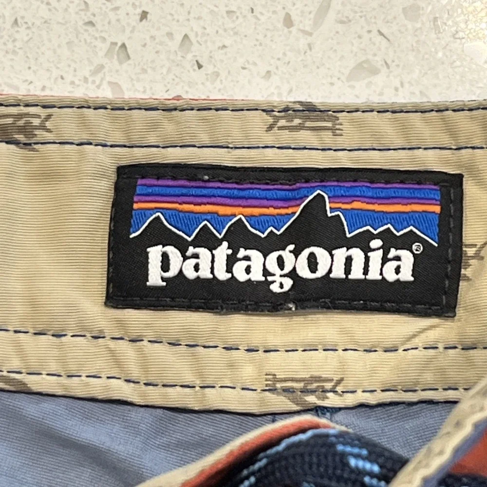 Patagonia Mens 36 Board Shorts Striped Swim Trunks Worn Wear Multicolor